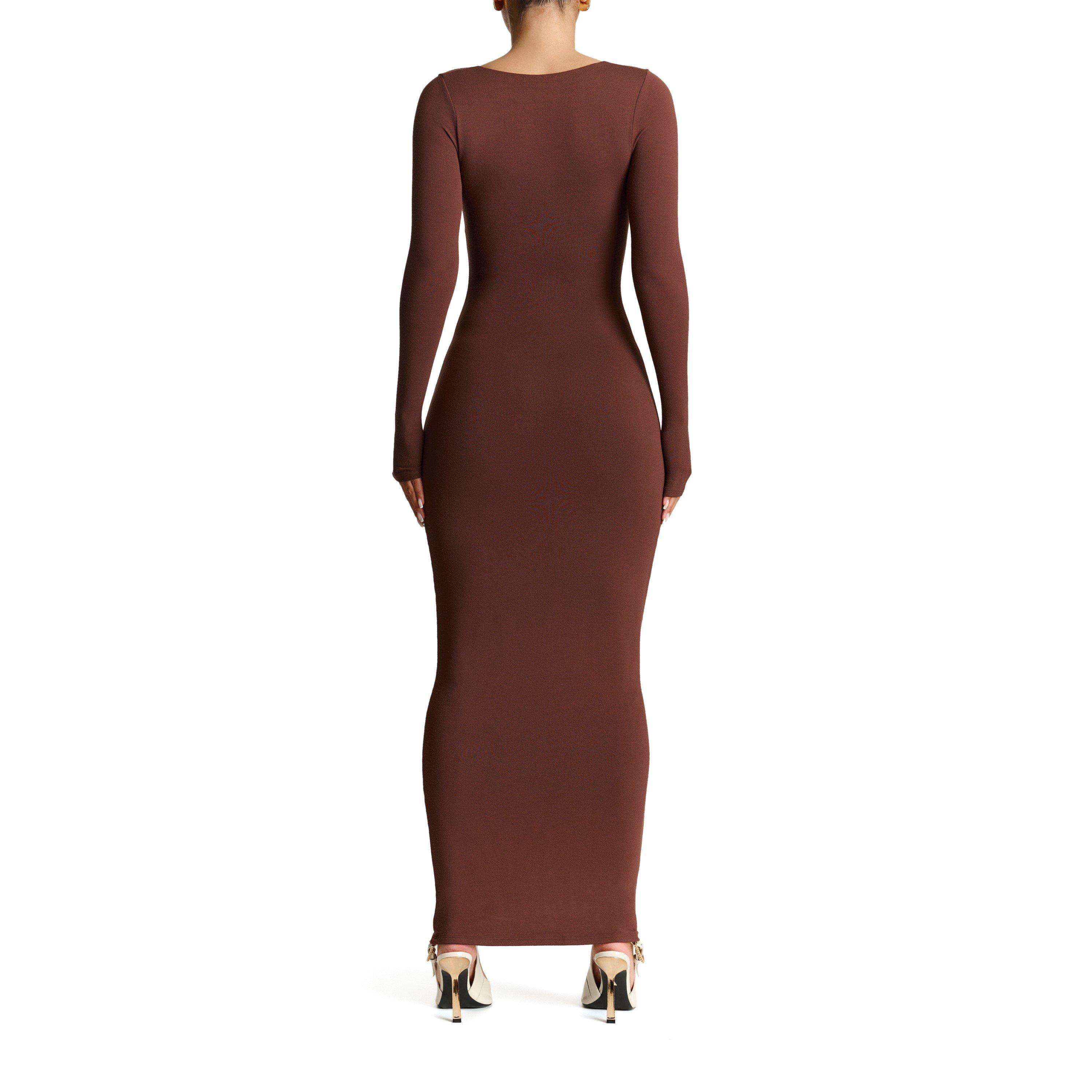 Chocolate - Naked Wardrobe - Square Neck Sculpt Maxi Dress - 5