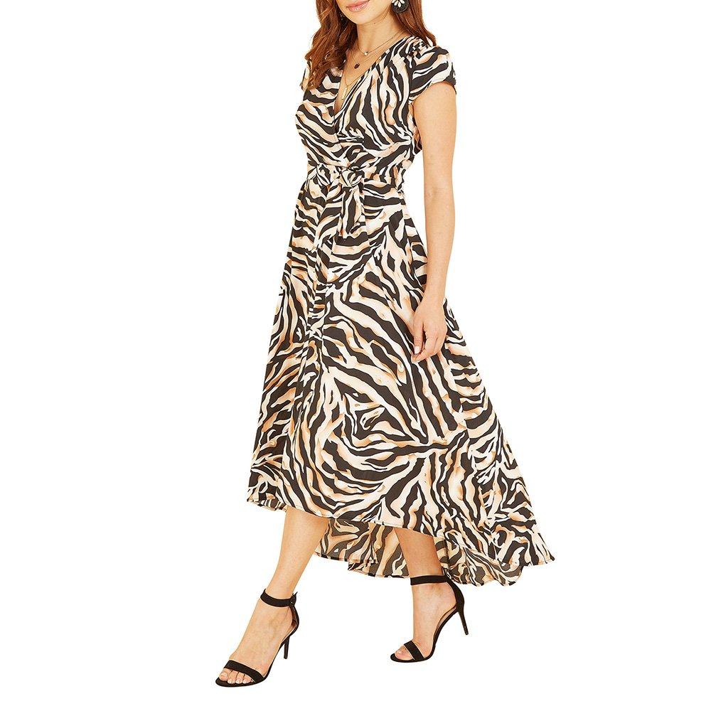 Black - Mela London - Women's Zebra Print Wrap Dress - 2