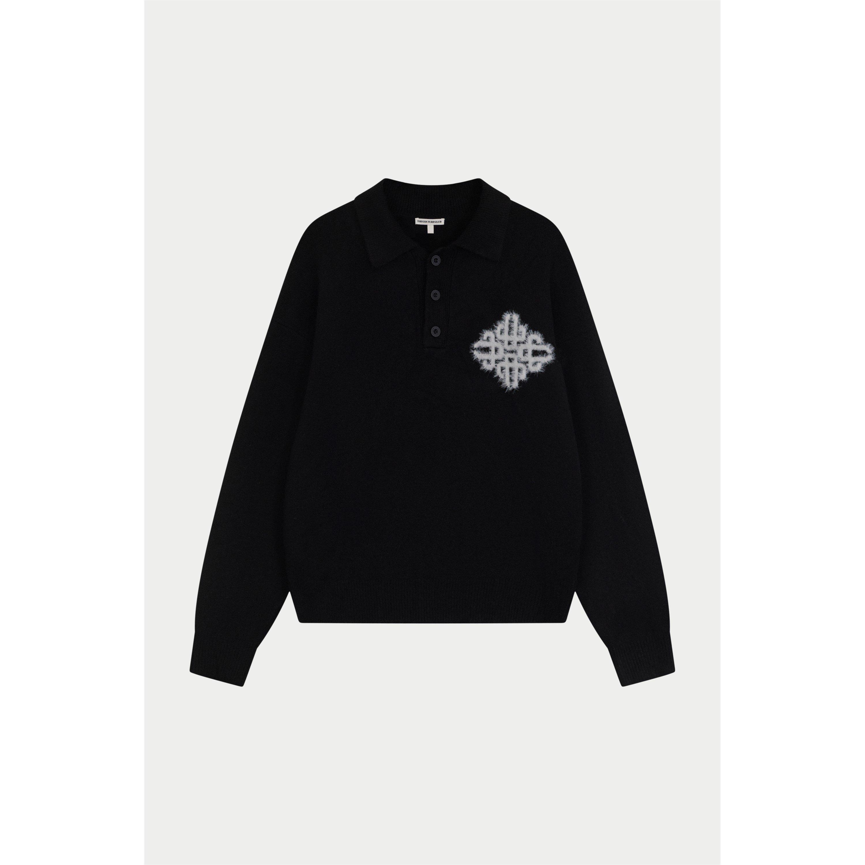Black - The Couture Club - Men's Fluffy Chunky Knit Long-Sleeve Oversized-Fit Polo Shirt - 1