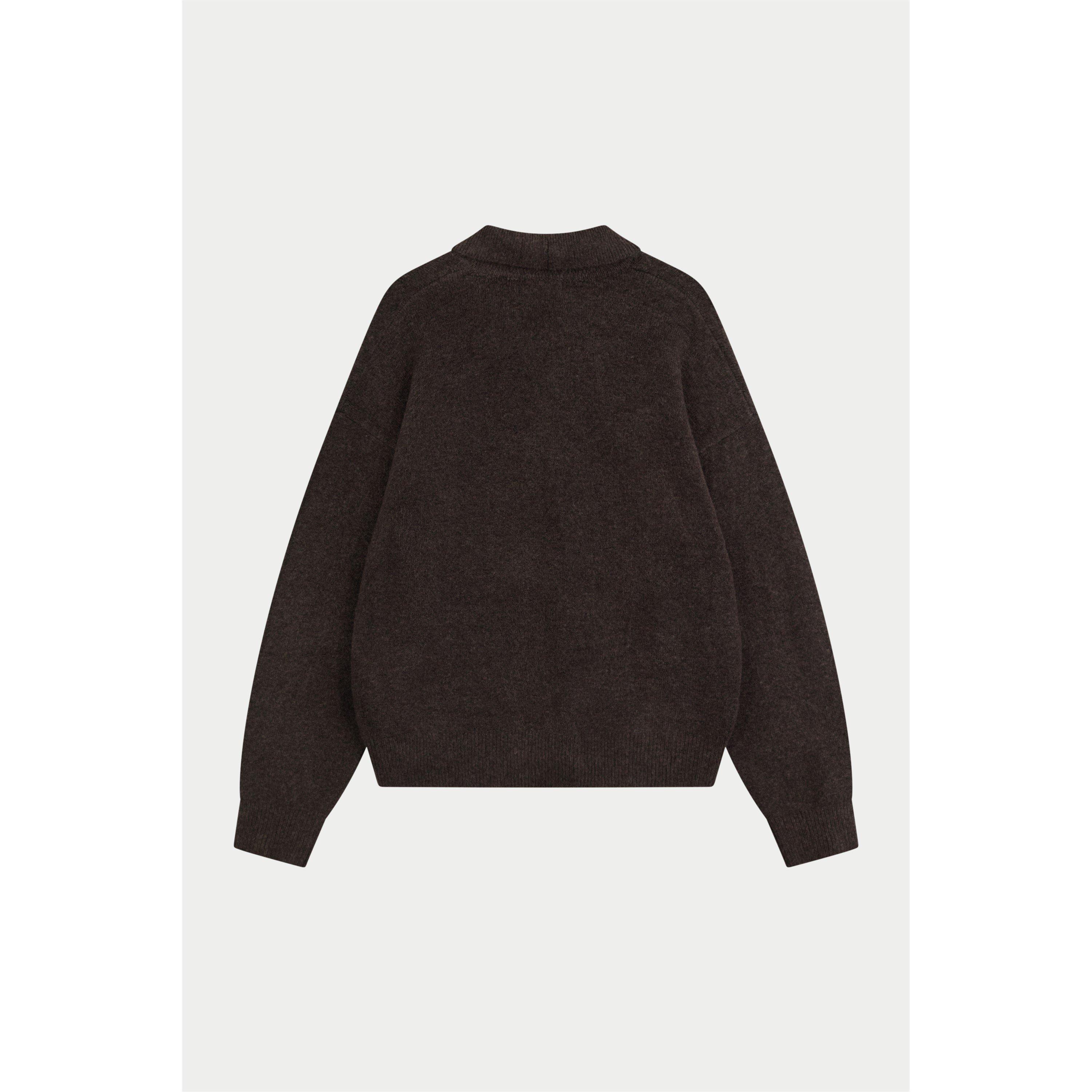 Brown - The Couture Club - Men's Fluffy Chunky Knit Long-Sleeve Oversized-Fit Polo Shirt - 2