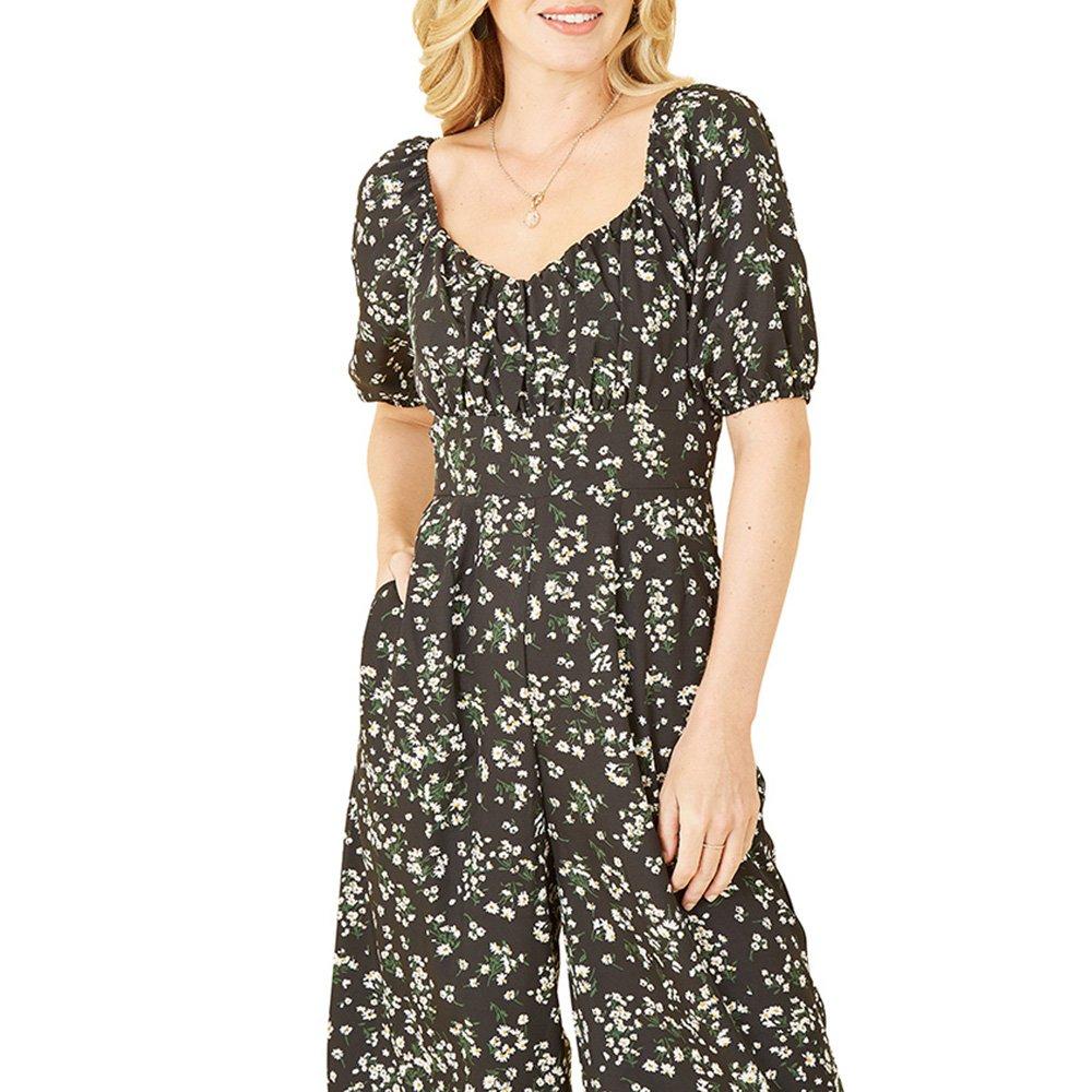 Black - Mela London - Women's Black Daisy Sweetheart Neckline Jumpsuit - 3