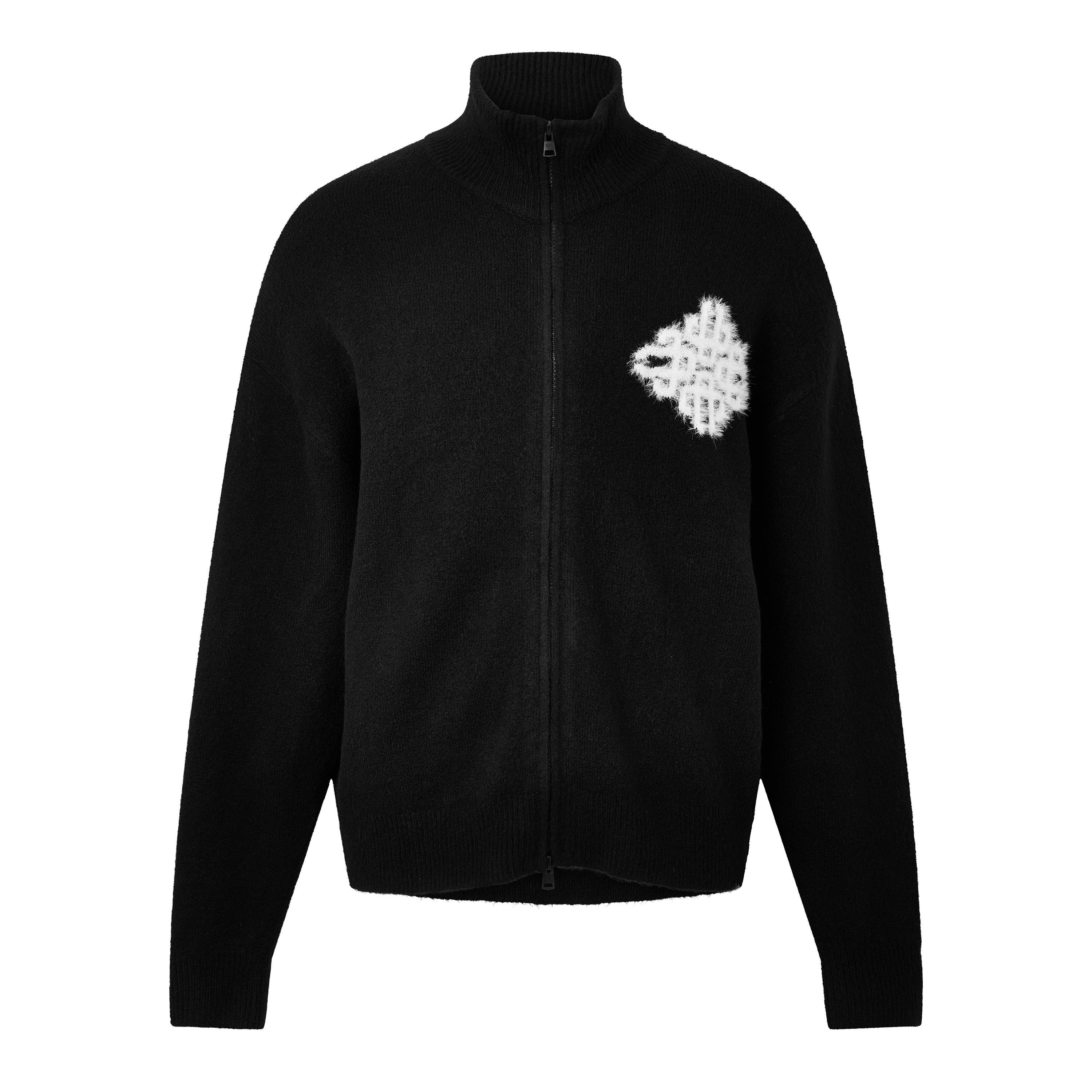 The Couture Club Men's Fluffy Full-Zip Knitted Top - Black - X Small