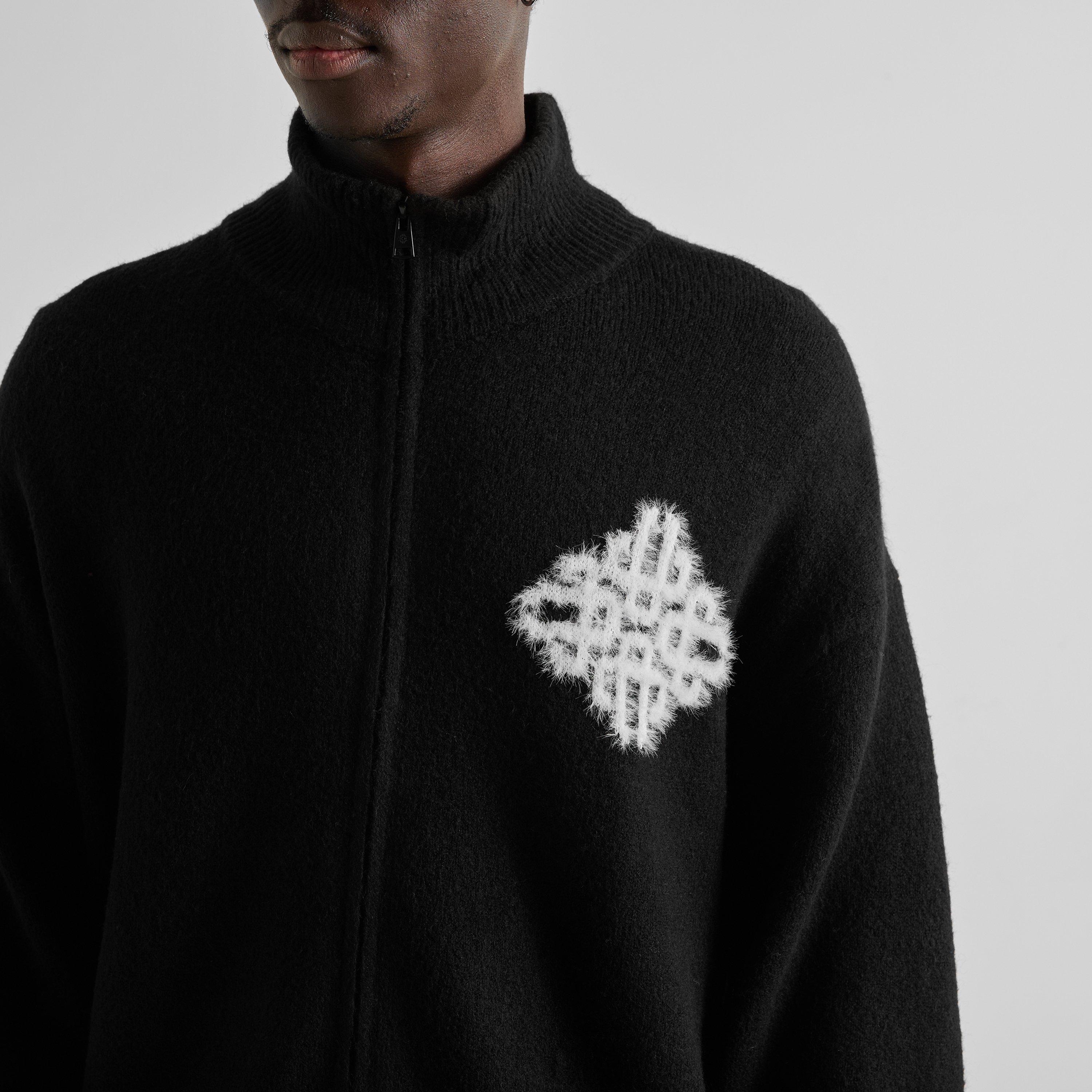Black - The Couture Club - Men's Fluffy Full-Zip Knitted Top - 5