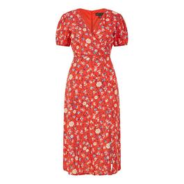 Mela London Mela London Red Floral Midi Tea Dress
