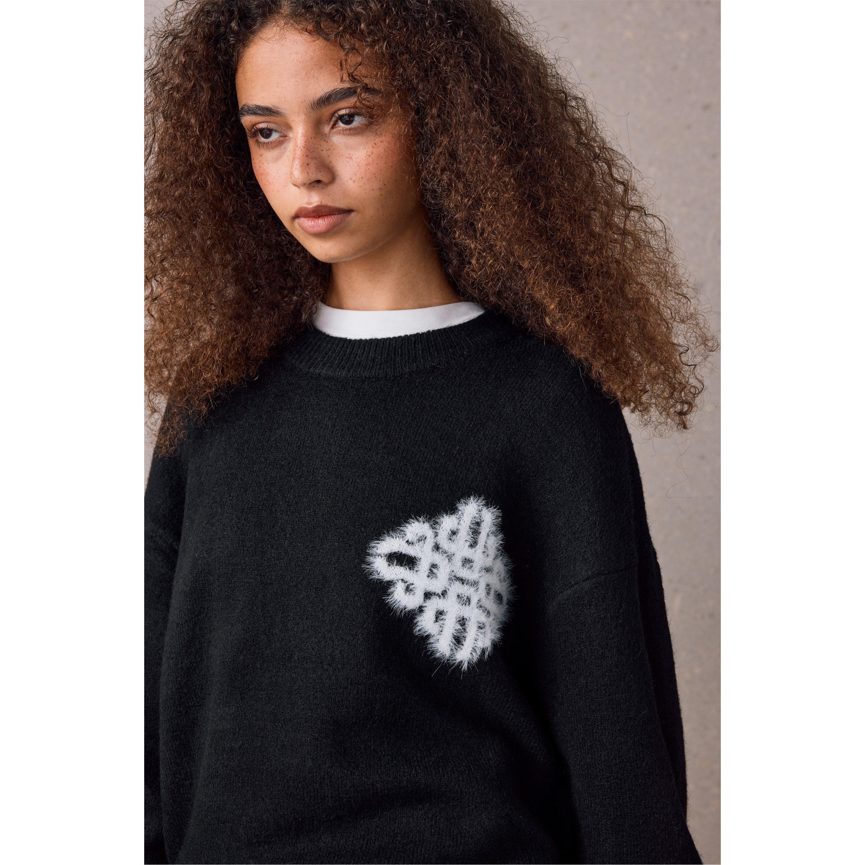 Black - The Couture Club - Women's Fluffy Oversized-Fit Crew-Neck Jumper - 3
