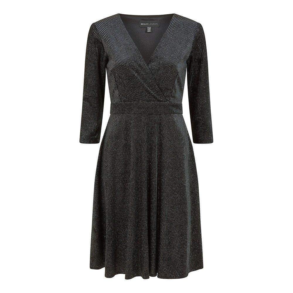 Black - Mela London - Women's Black Sparkle Long-Sleeve Skater Dress - 1