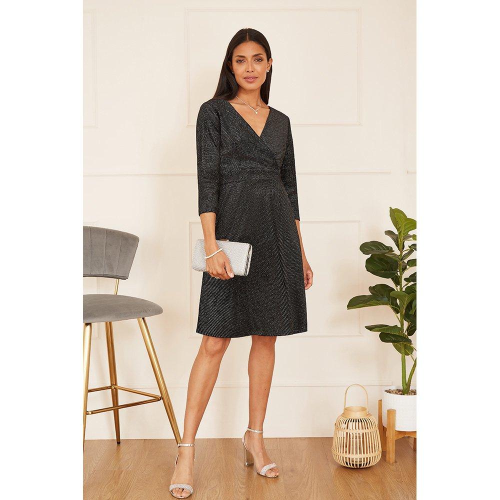 Black - Mela London - Women's Black Sparkle Long-Sleeve Skater Dress - 2