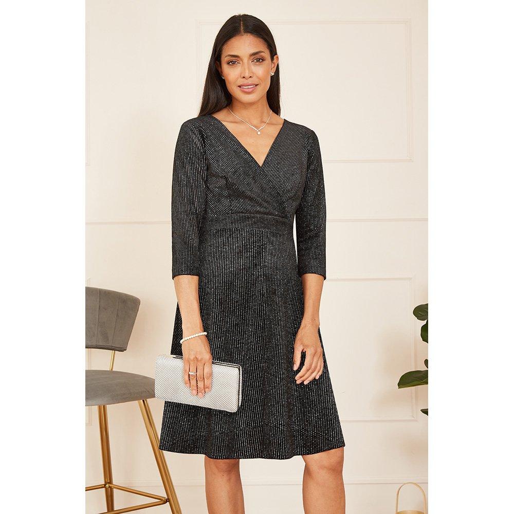 Black - Mela London - Women's Black Sparkle Long-Sleeve Skater Dress - 3
