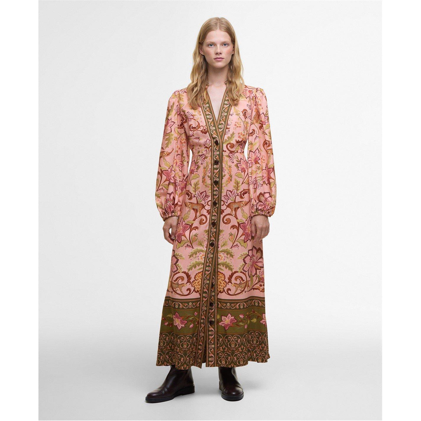 Barbour x Farm Rio x FARM Rio Alice Long Sleeve Maxi Dress - Tropical Print - Size 12 (M)