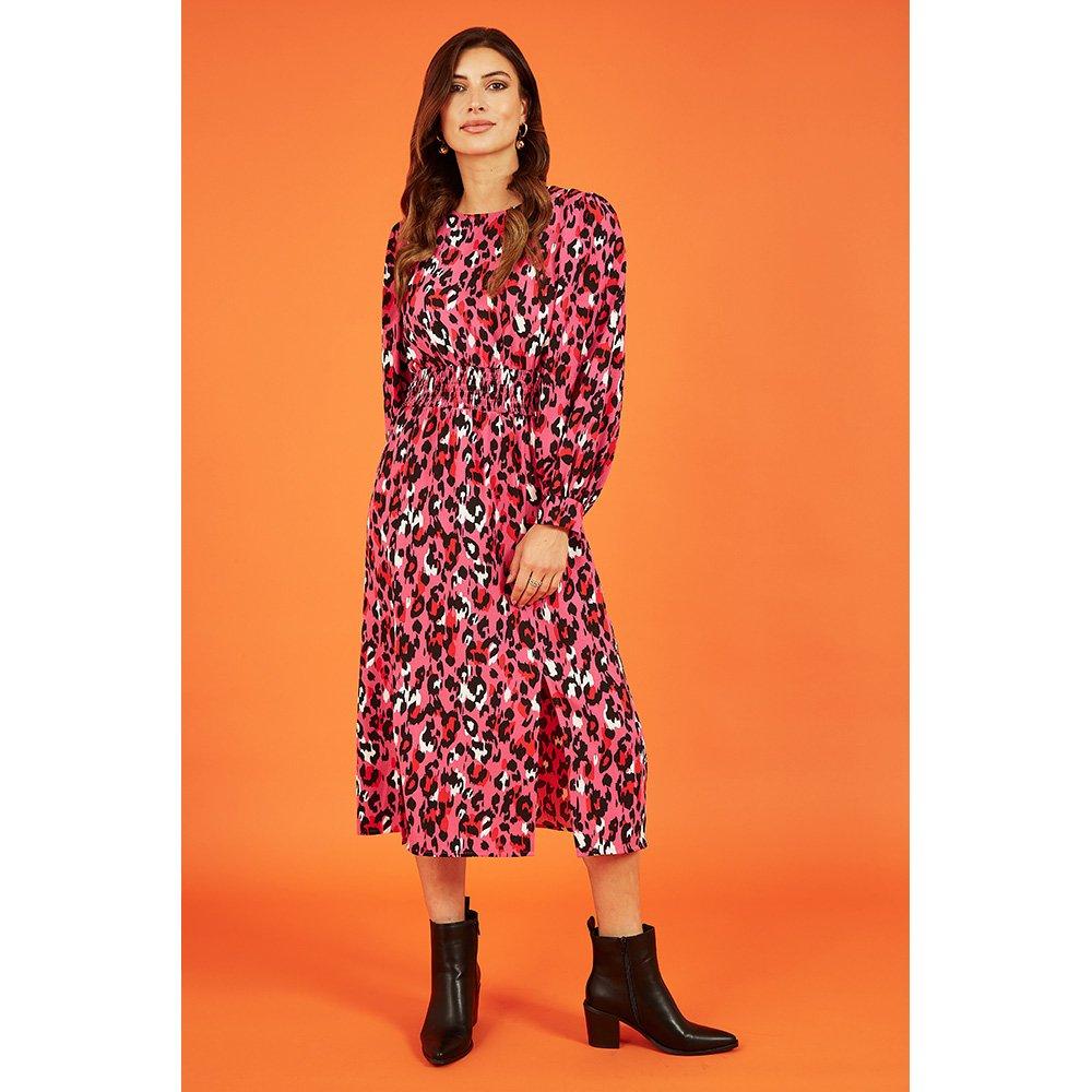 Pink - Mela London - Women's Pink Animal Print Ruched Midi Wrap Dress - 2