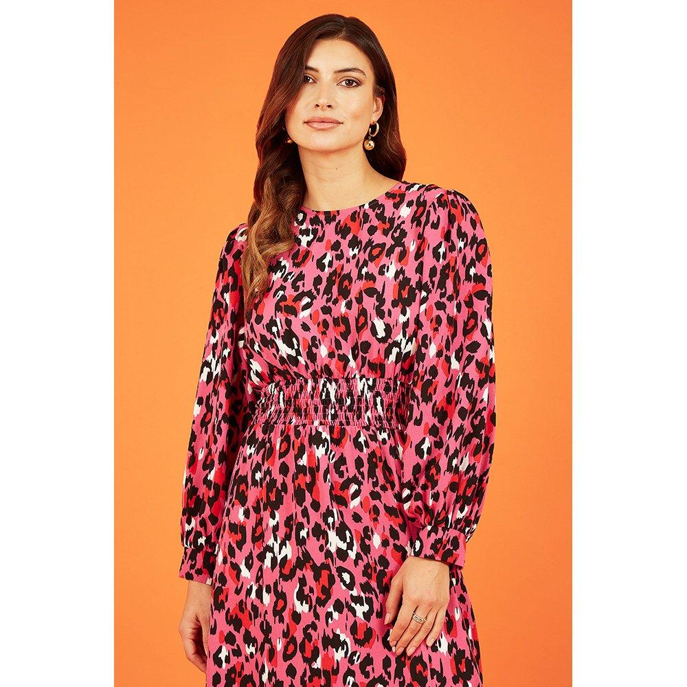 Pink - Mela London - Women's Pink Animal Print Ruched Midi Wrap Dress - 3