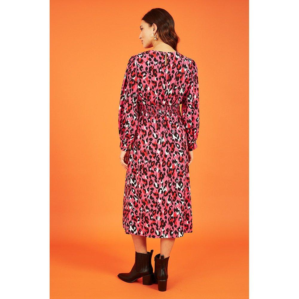 Pink - Mela London - Women's Pink Animal Print Ruched Midi Wrap Dress - 4