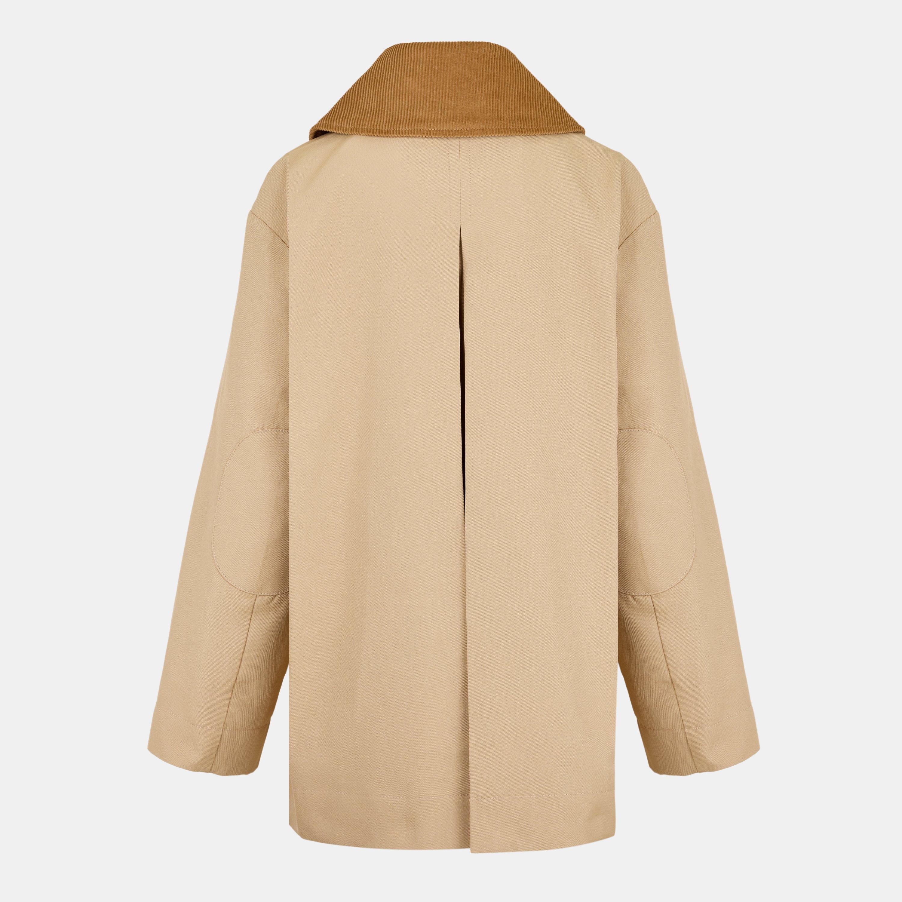 Pale Khaki - Ganni - Women's Camel Twill Midi Long Sleeve Button Field Jacket - 2