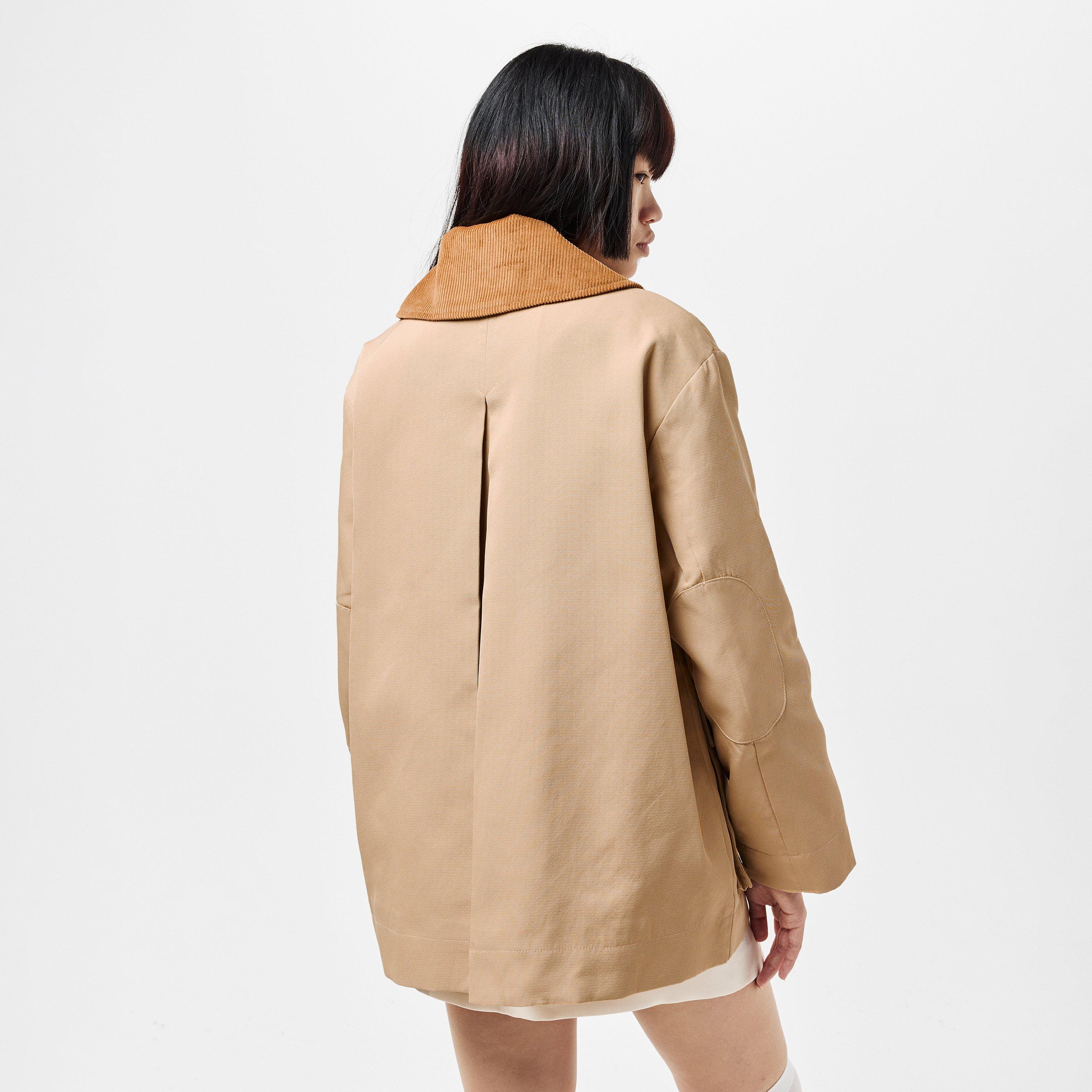 Pale Khaki - Ganni - Women's Camel Twill Midi Long Sleeve Button Field Jacket - 4