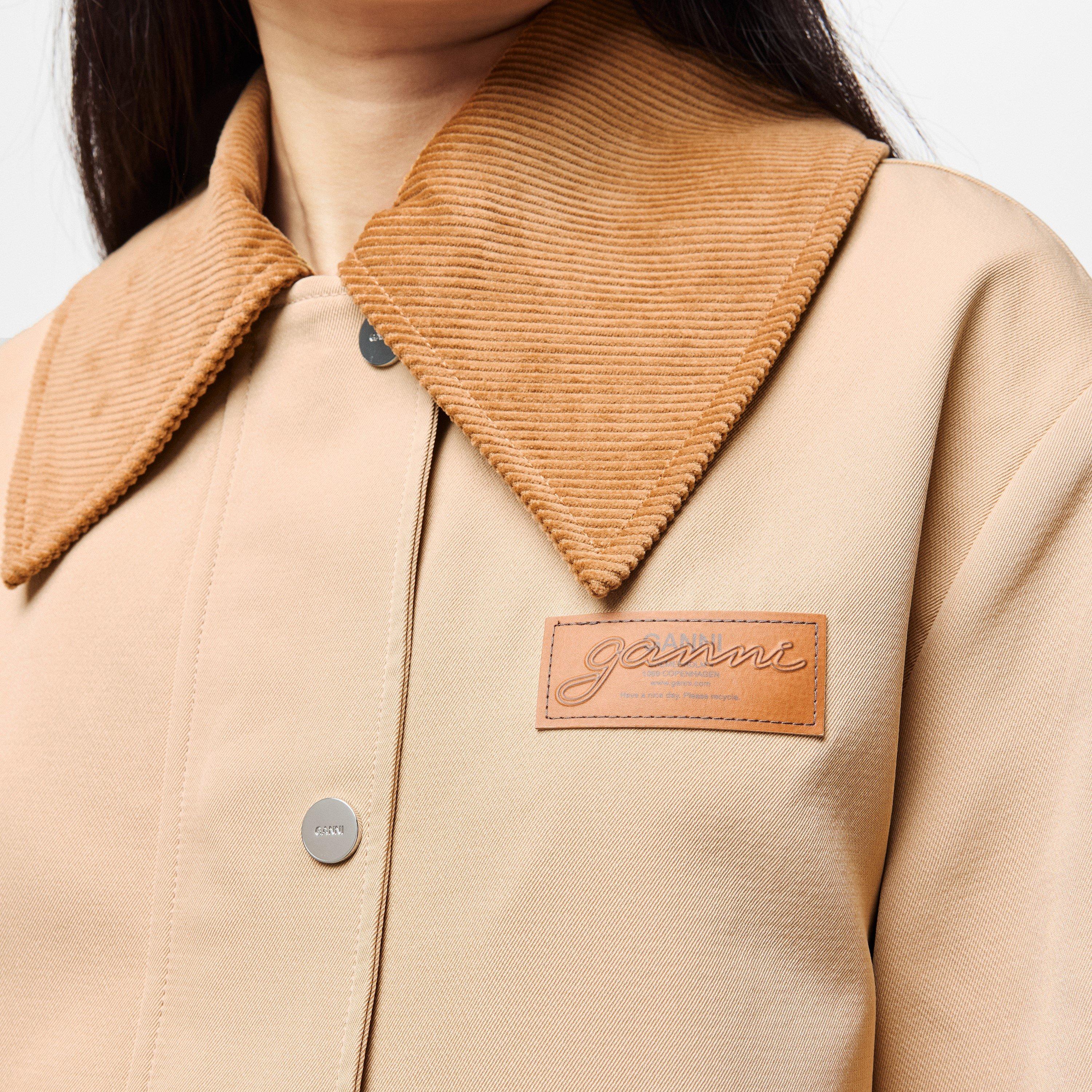 Pale Khaki - Ganni - Women's Camel Twill Midi Long Sleeve Button Field Jacket - 5