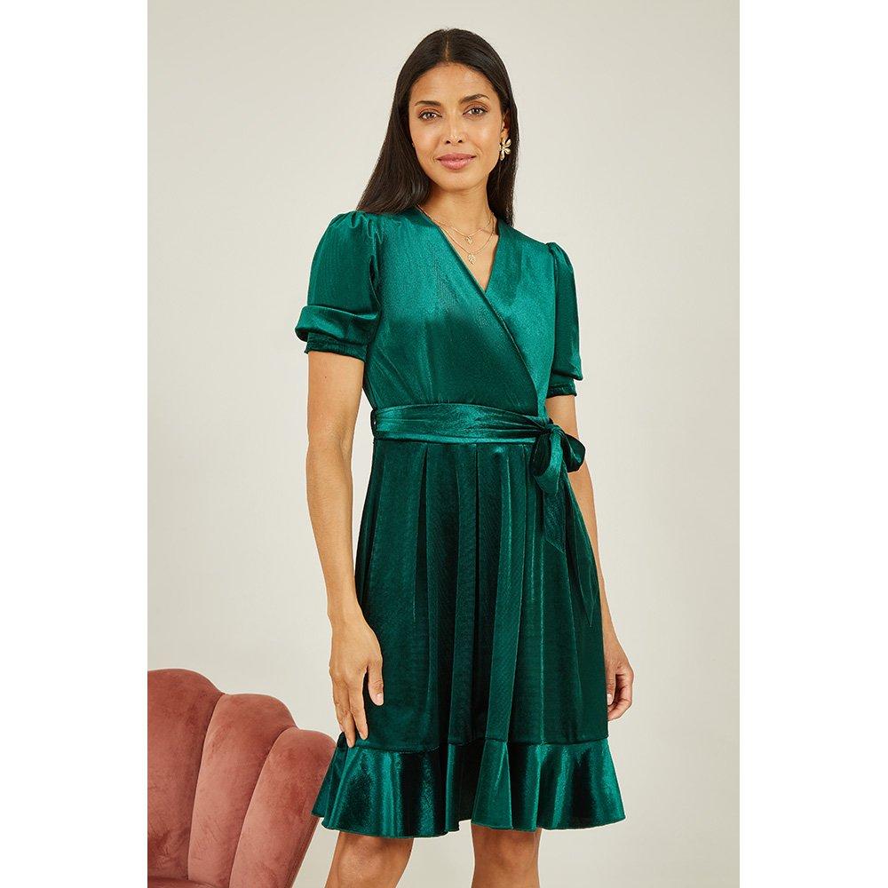 Green - Mela London - Women's Velvet Wrap Skater Dress - 3