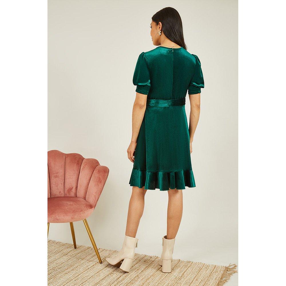 Green - Mela London - Women's Velvet Wrap Skater Dress - 4