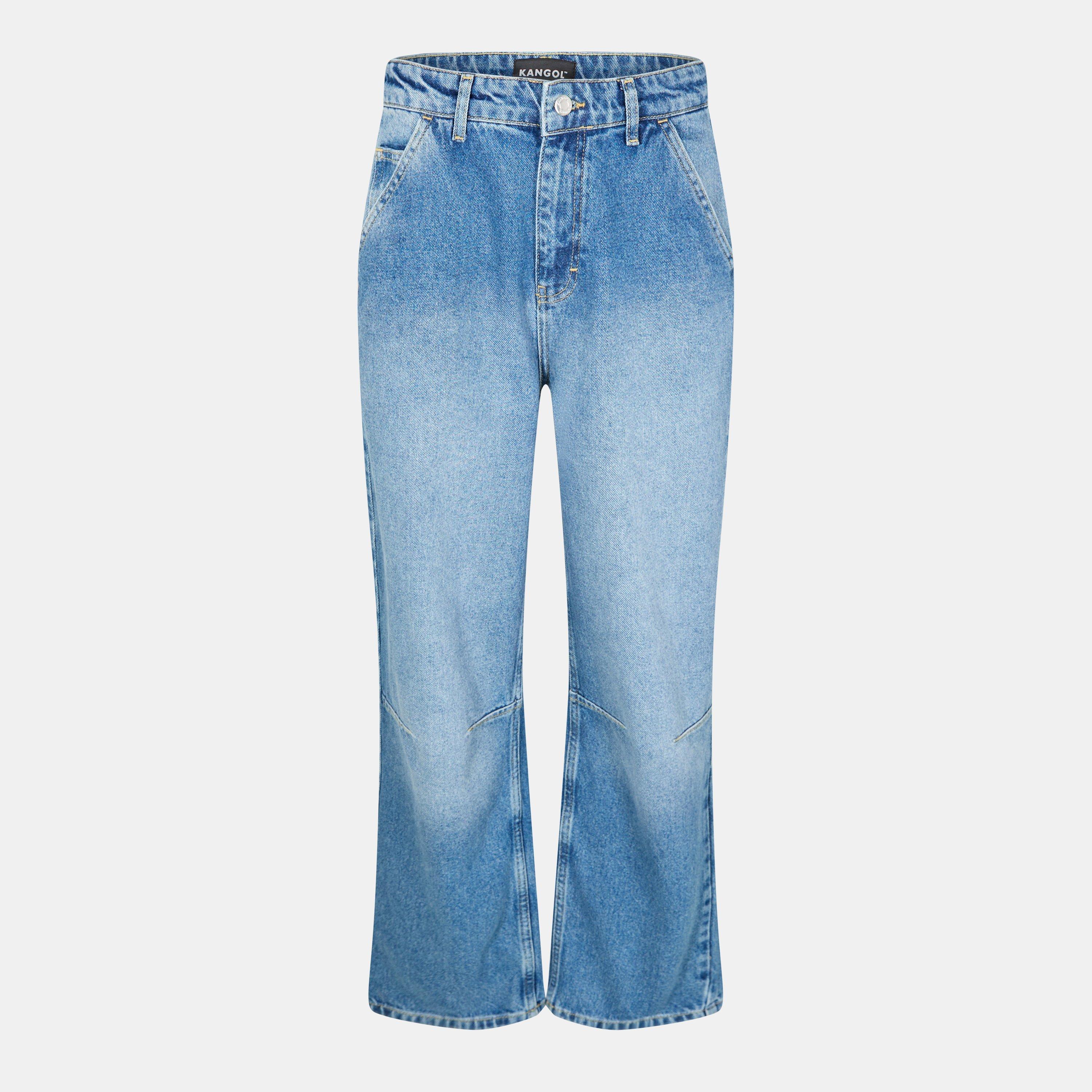 Blue - Kangol - Women's Patch Baggy Wide Leg Jeans - 1