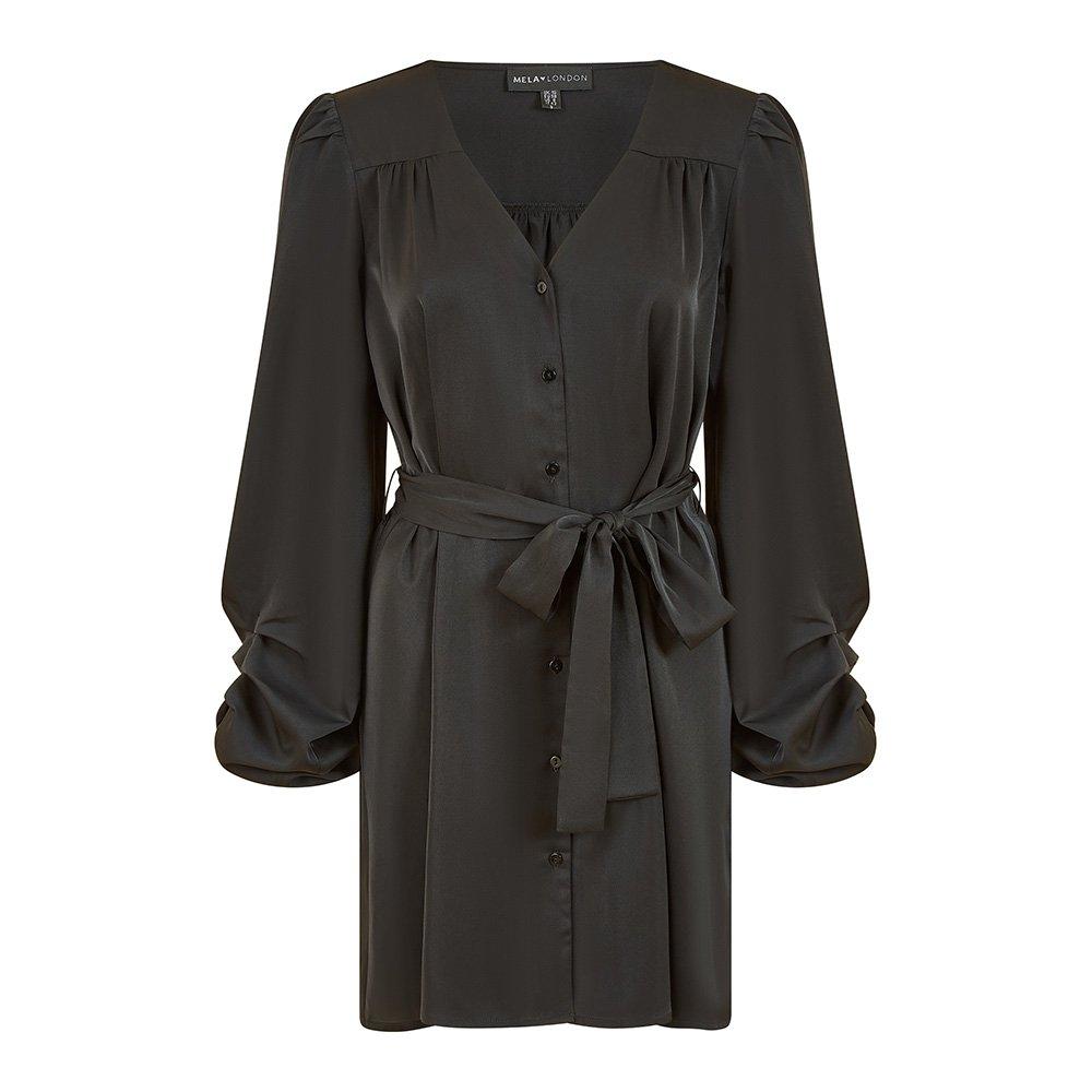 Black - Mela London - Women's Green Balloon Sleeve Shirt Dress - 1