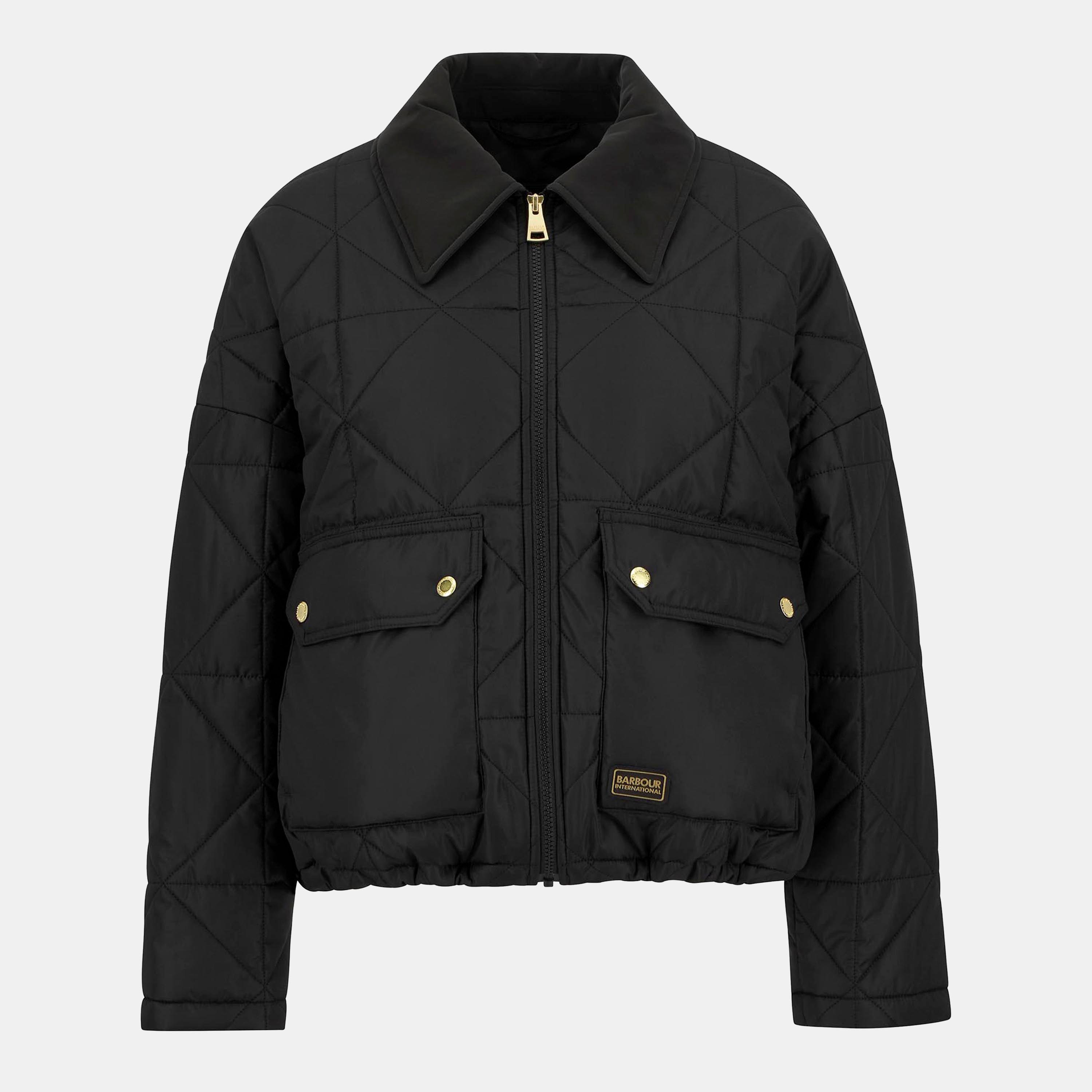 Black - Barbour International - Women's Juliana Velvet Collar Cropped Quilted Jacket - 1
