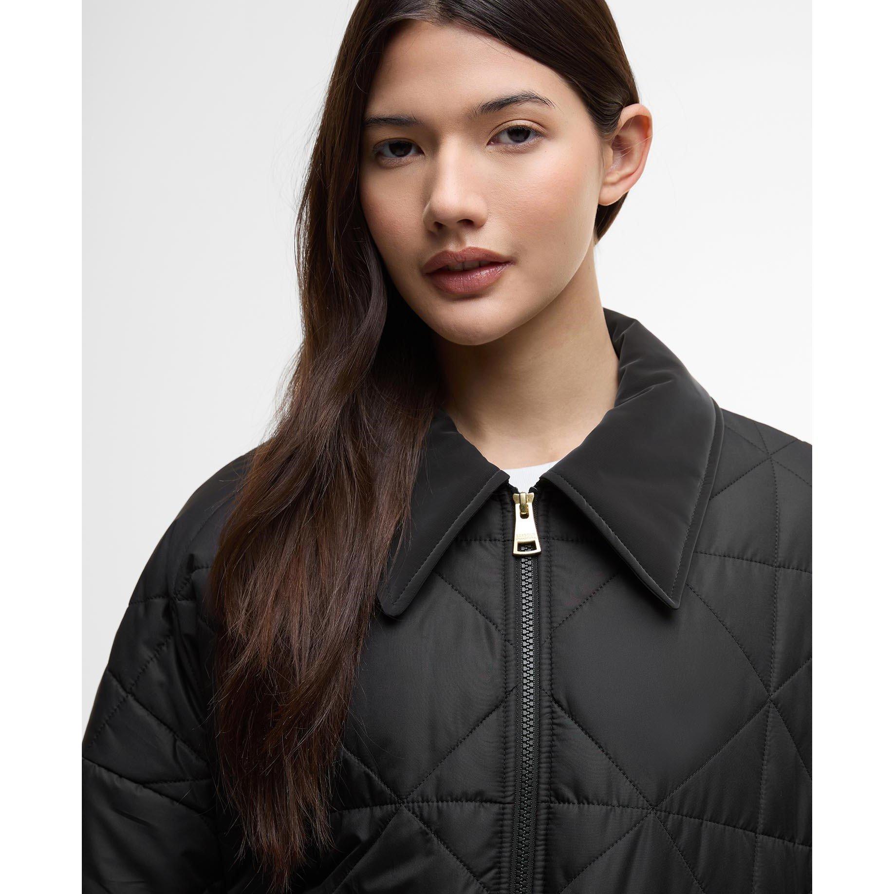 Black - Barbour International - Women's Juliana Velvet Collar Cropped Quilted Jacket - 4