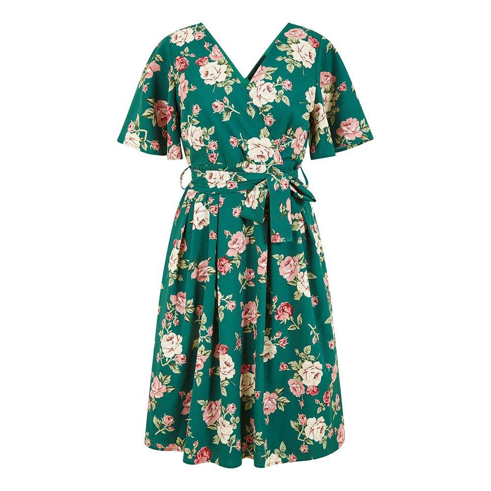 Mela London Women's Floral Wrap Skater Dress Green - 8 (XS)