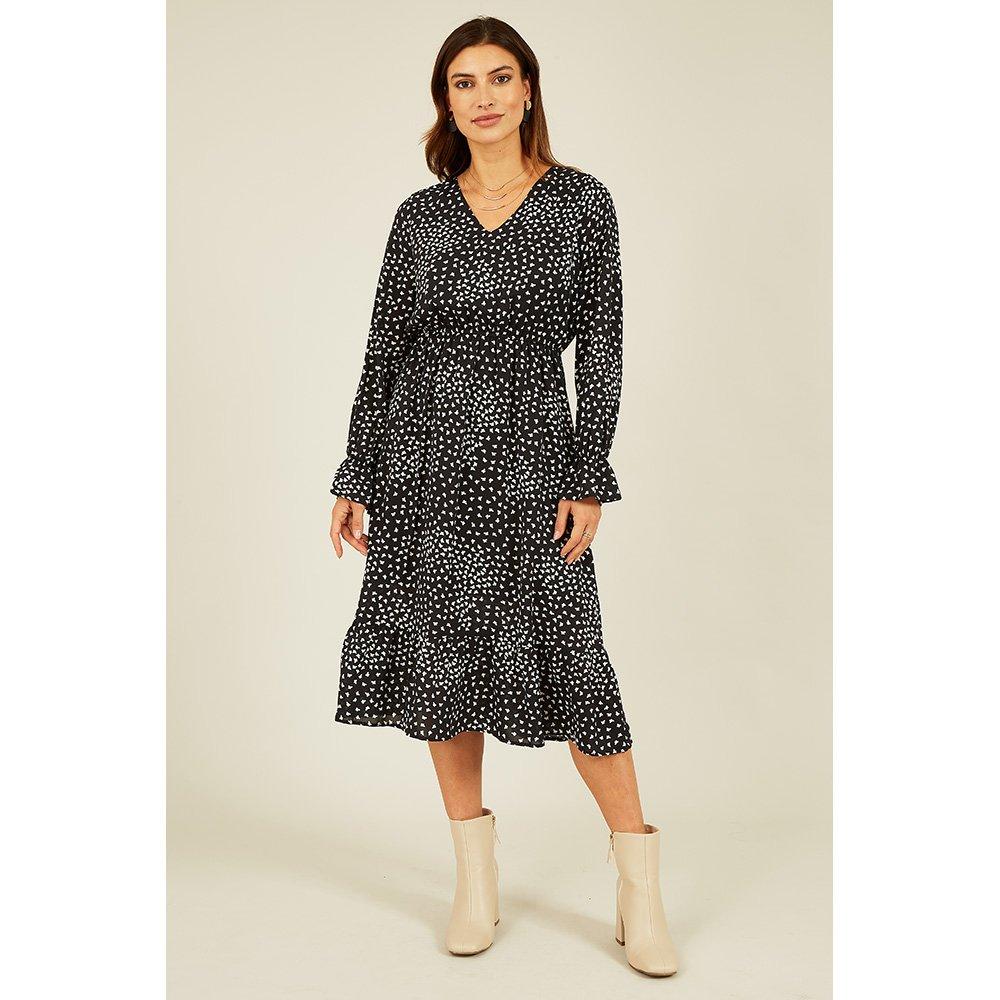 Black - Mela London - Women's Black Butterfly Long-Sleeve Midi Wrap Dress - 2