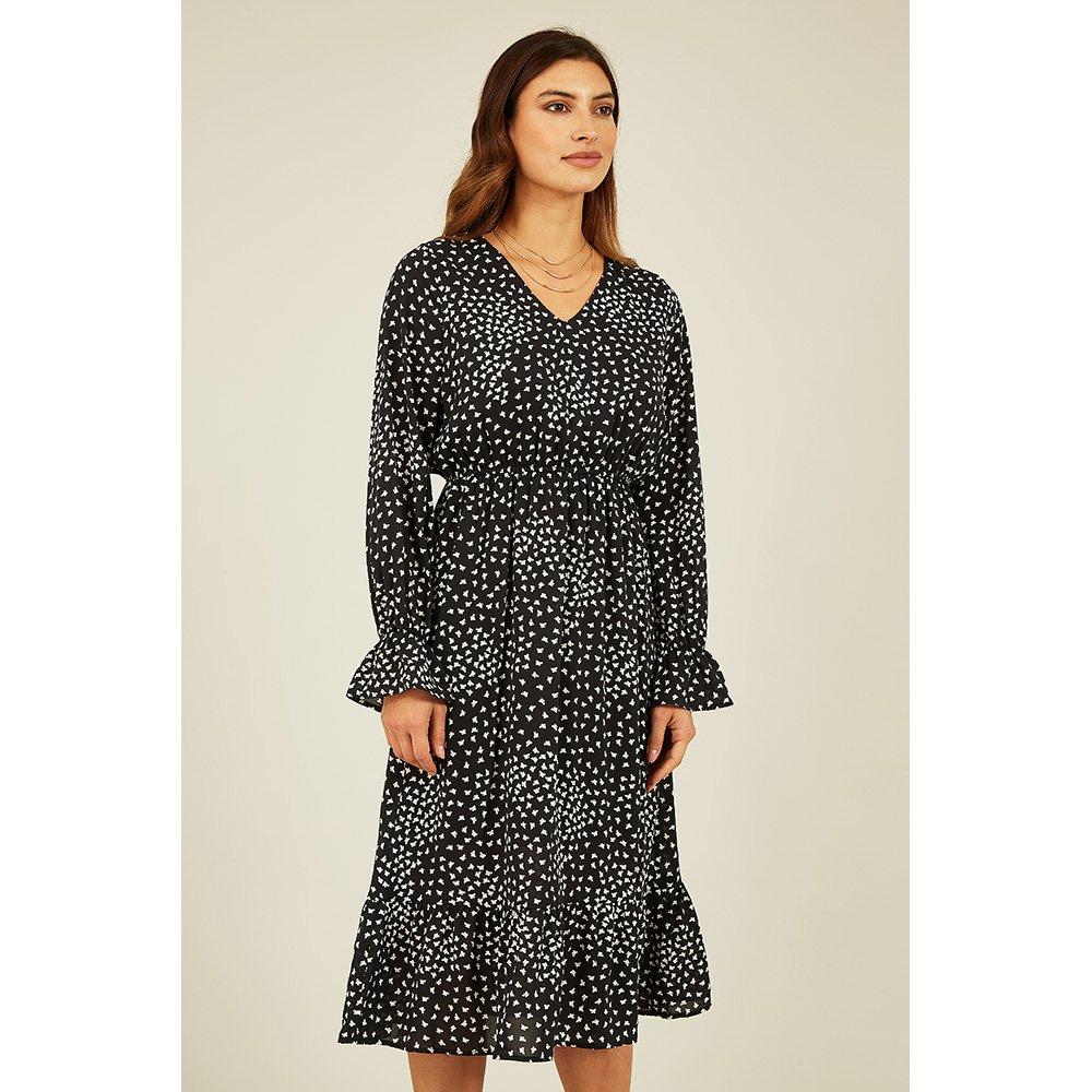 Black - Mela London - Women's Black Butterfly Long-Sleeve Midi Wrap Dress - 3