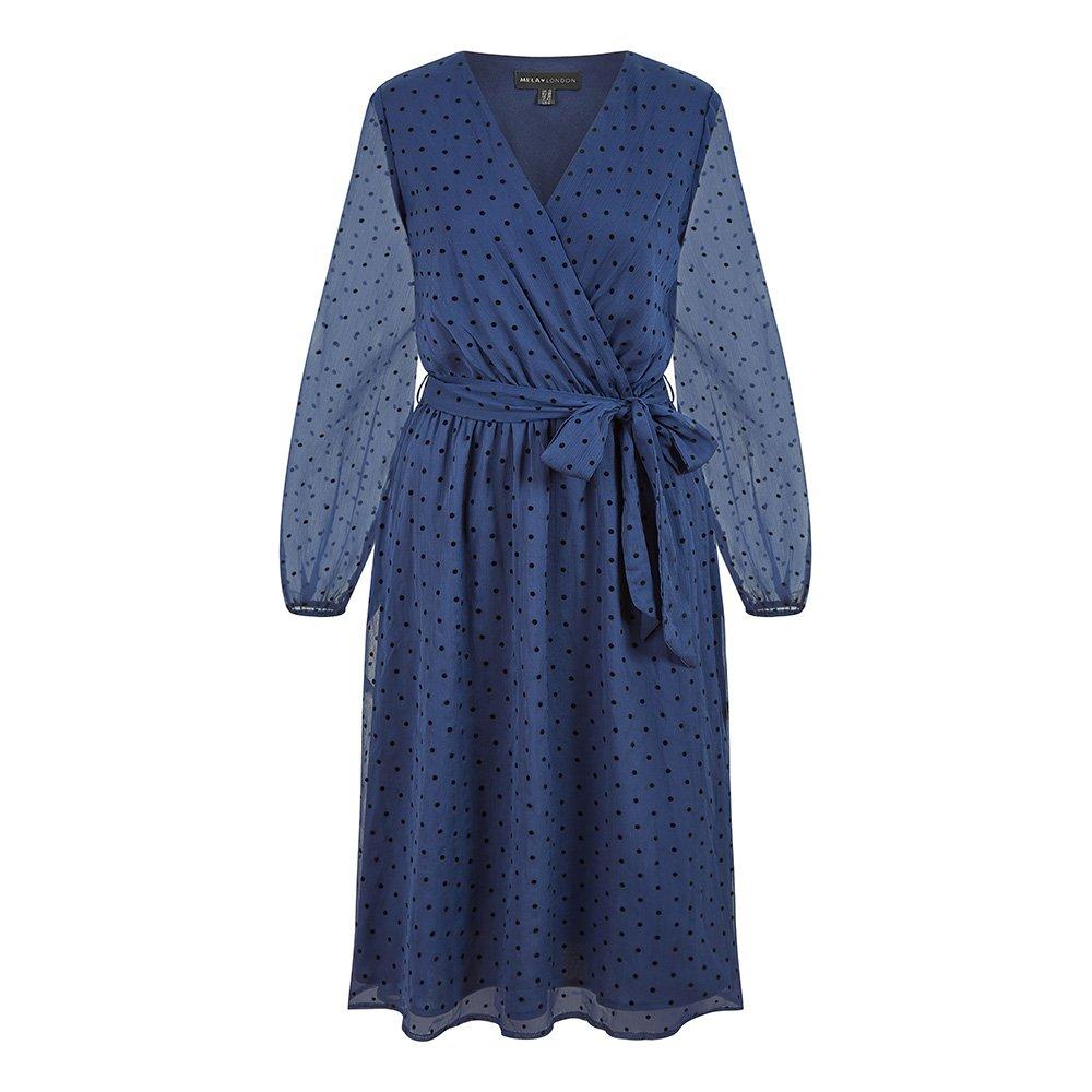 Navy - Mela London - Women's Navy Dobby Spot Midi Wrap Dress - 1