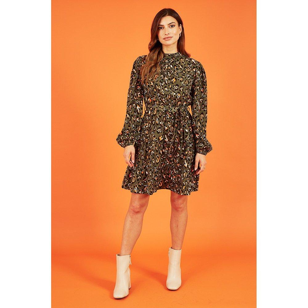 Green - Mela London - Women's Green Animal Print Skater Dress - 2