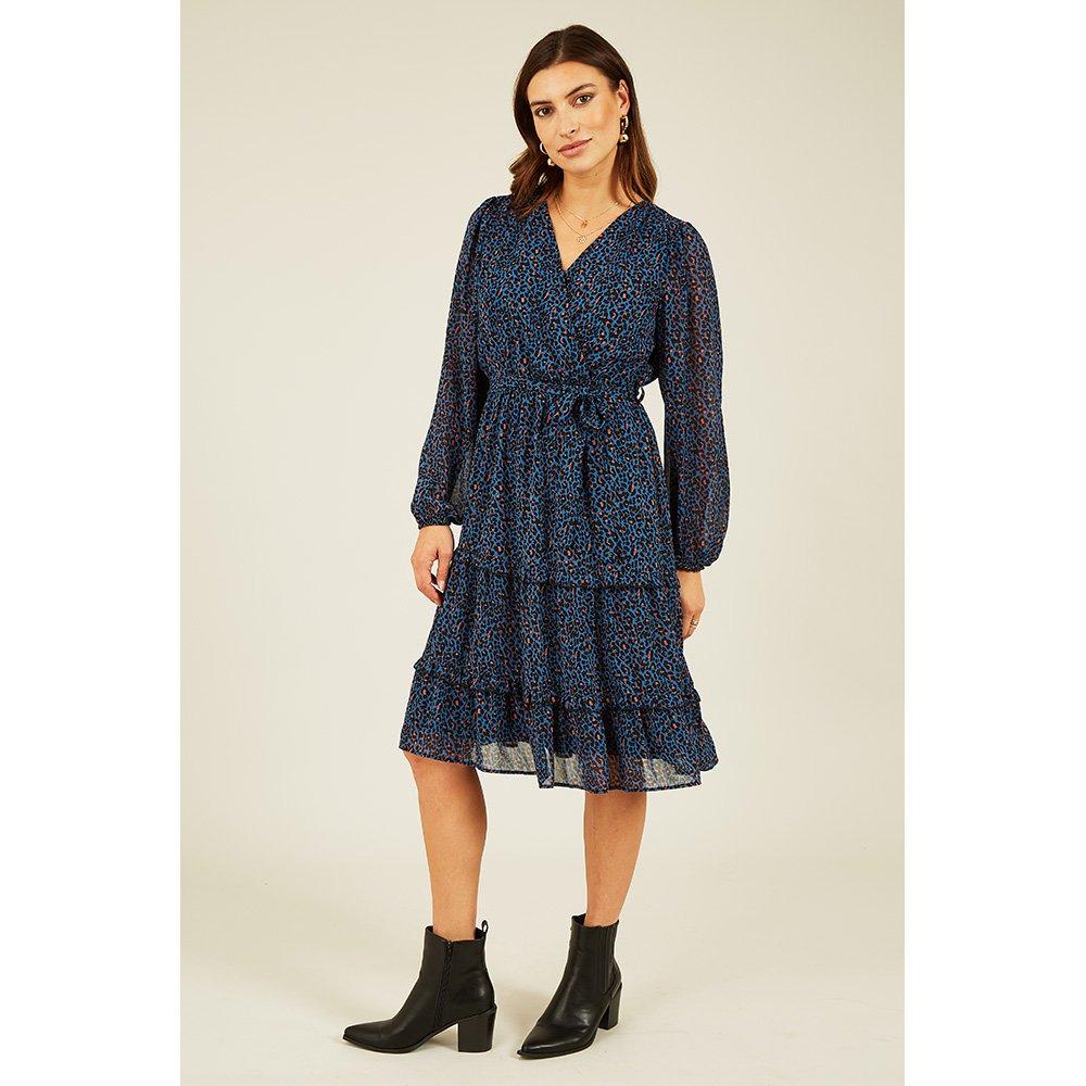Blue - Mela London - Women's Blue Animal Print Midi Wrap Dress - 2