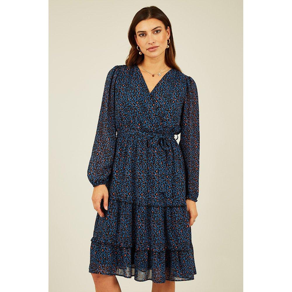 Blue - Mela London - Women's Blue Animal Print Midi Wrap Dress - 3