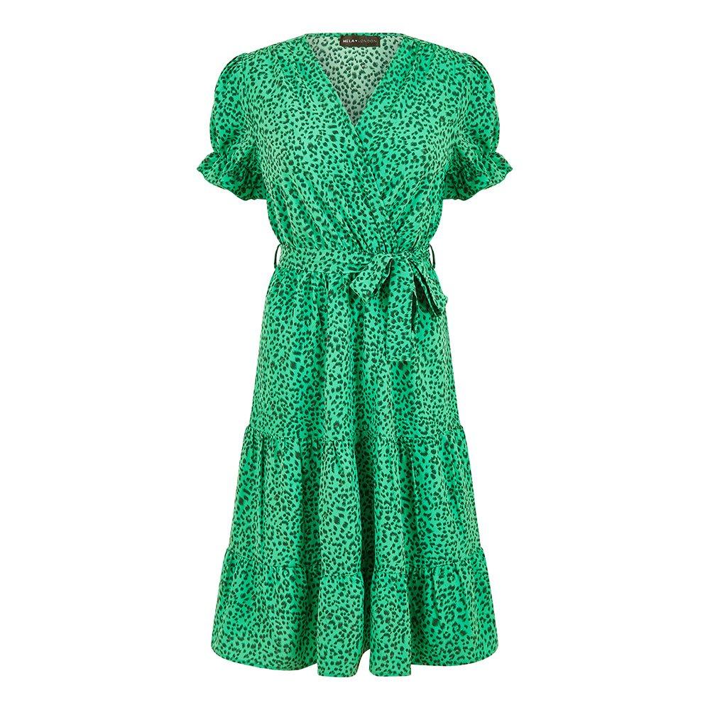 Green - Mela London - Women's Green Animal Print Midi Wrap Dress - 1