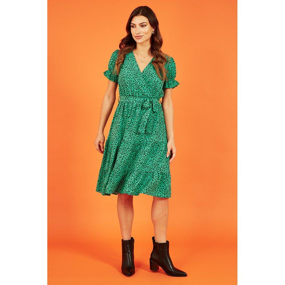 Green - Mela London - Women's Green Animal Print Midi Wrap Dress - 2