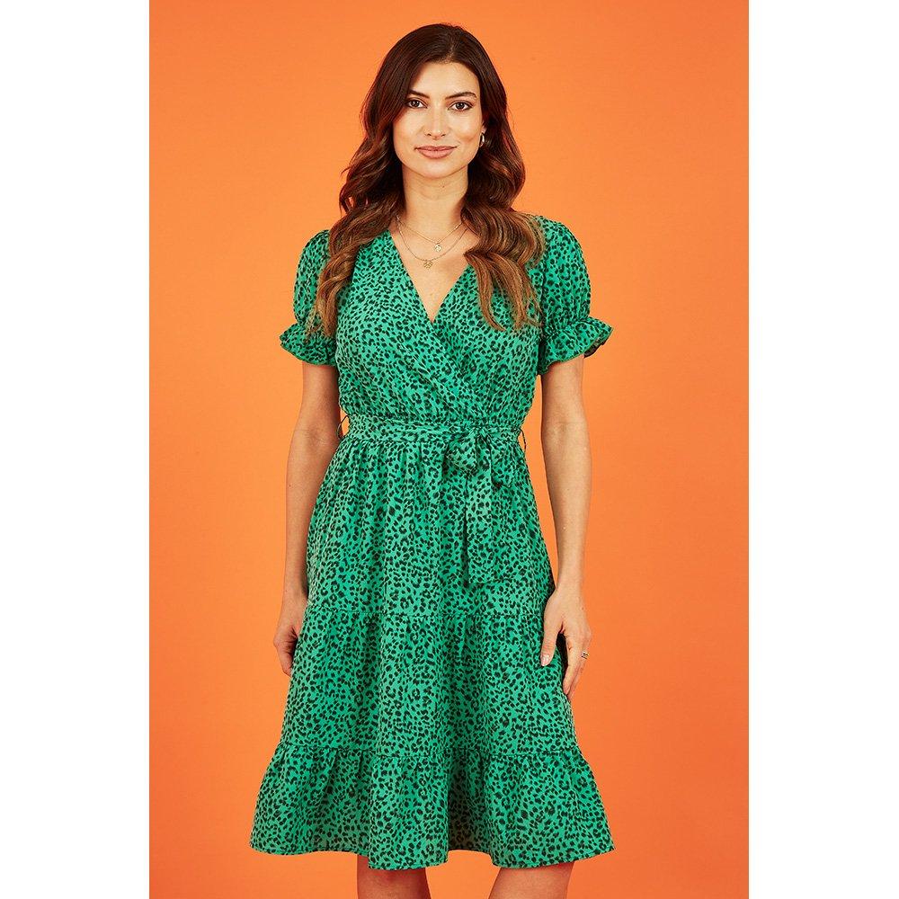Green - Mela London - Women's Green Animal Print Midi Wrap Dress - 3