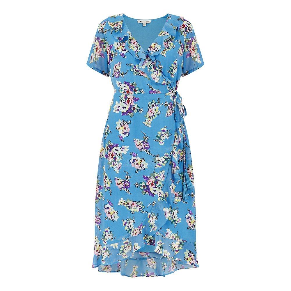 Blue - Yumi - Women's Blue Floral Wrap Dress - 1