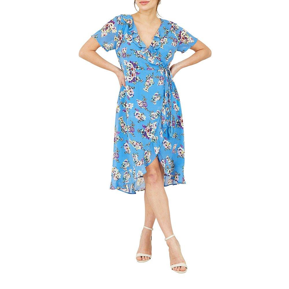 Blue - Yumi - Women's Blue Floral Wrap Dress - 2