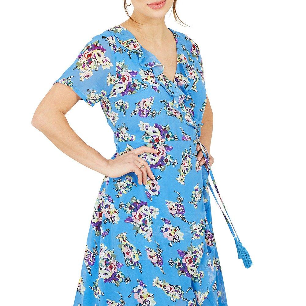 Blue - Yumi - Women's Blue Floral Wrap Dress - 3