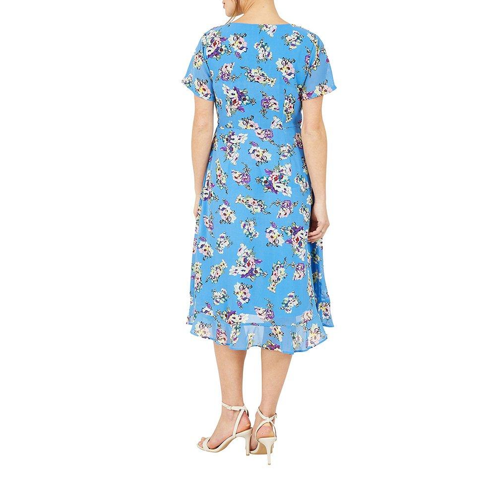 Blue - Yumi - Women's Blue Floral Wrap Dress - 4
