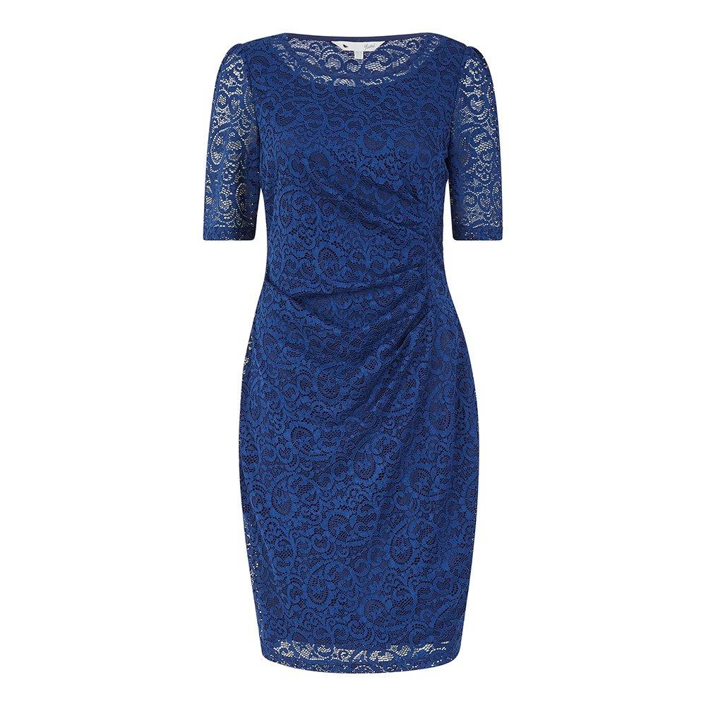 Navy - Yumi - Women's Navy Ruched Lace Slip Dress - 1