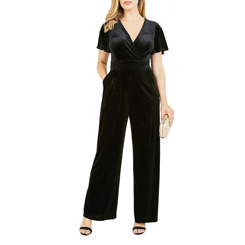 Black - Yumi - Women's Black Angel Sleeve Jumpsuit - 2