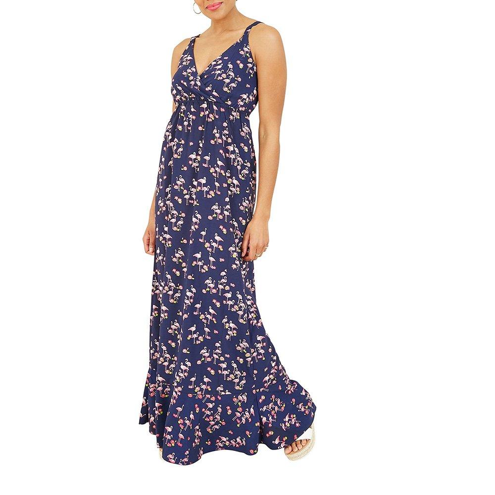 Navy - Yumi - Women's Navy Flamingo Printed Maxi Dress - 2