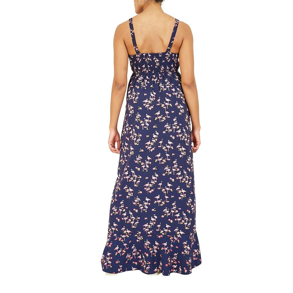 Navy - Yumi - Women's Navy Flamingo Printed Maxi Dress - 4