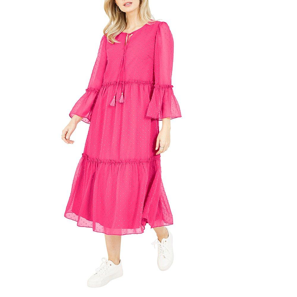 Fuchsia - Yumi - Women's Fuchsia Pink Boho Dobi Smock Dress - 2