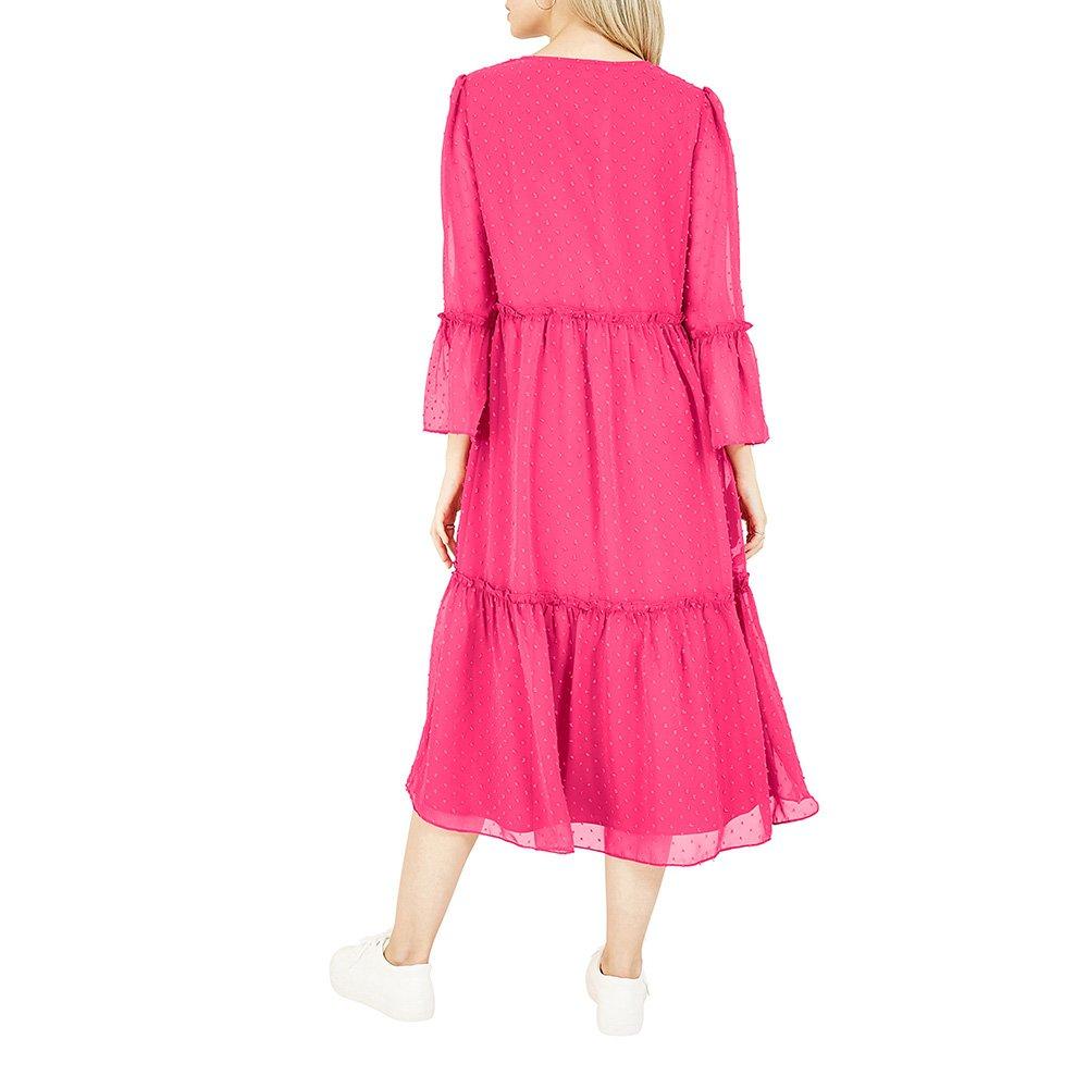 Fuchsia - Yumi - Women's Fuchsia Pink Boho Dobi Smock Dress - 4