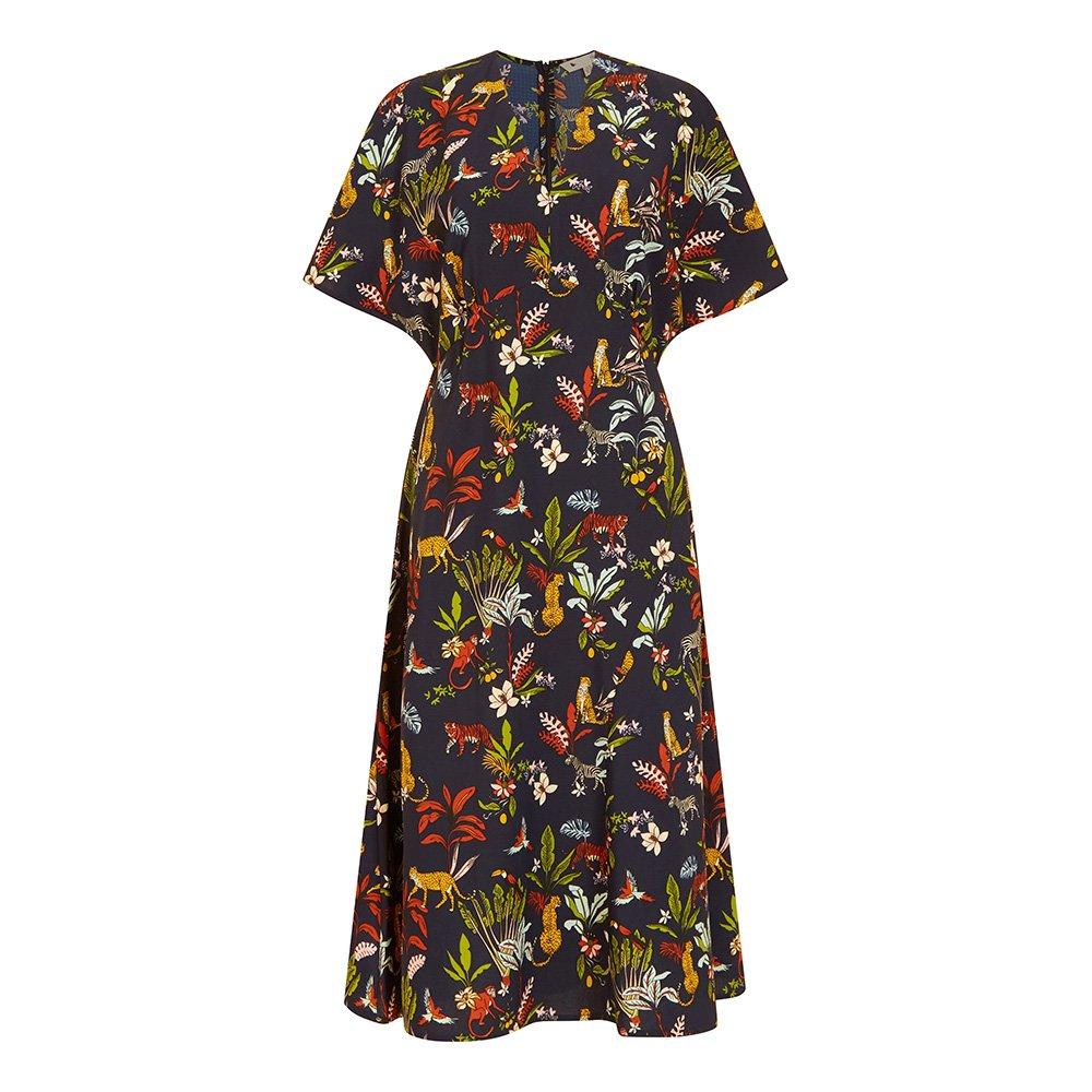 Navy - Yumi - Women's Navy Animal Kingdom Print Midi Wrap Dress - 1