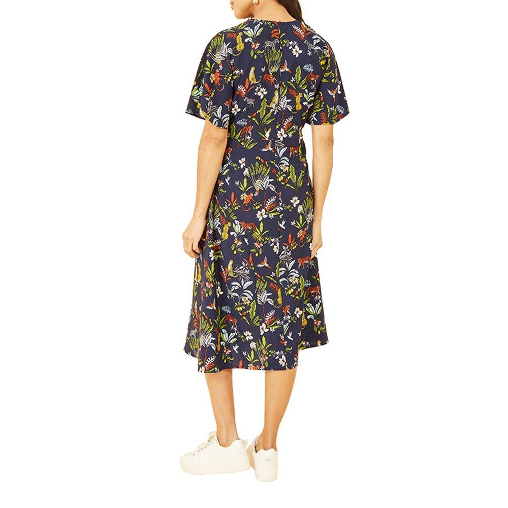 Navy - Yumi - Women's Navy Animal Kingdom Print Midi Wrap Dress - 4