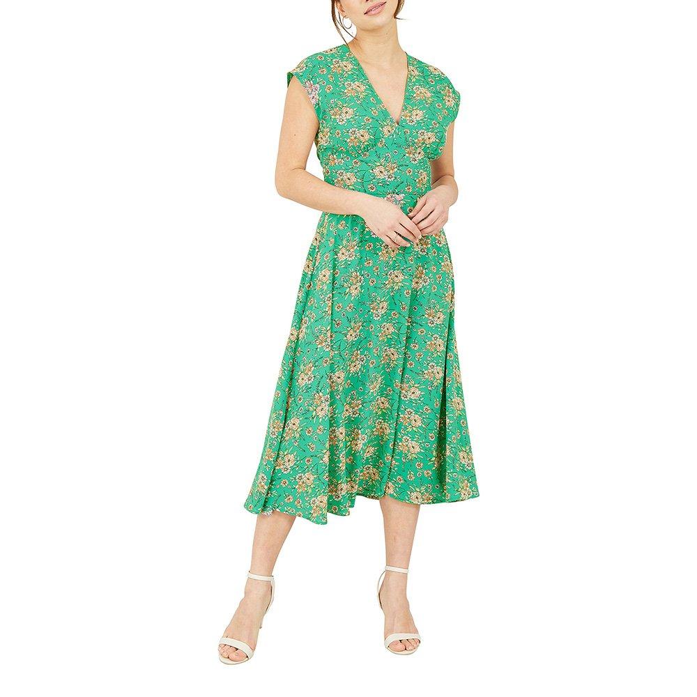Green - Yumi - Women's Blue Floral Waist Tie Wrap Dress - 2
