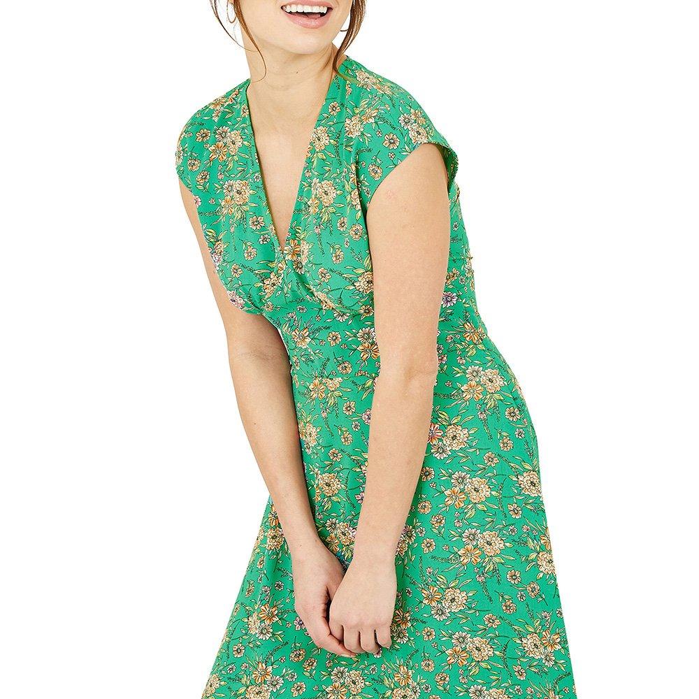 Green - Yumi - Women's Blue Floral Waist Tie Wrap Dress - 3