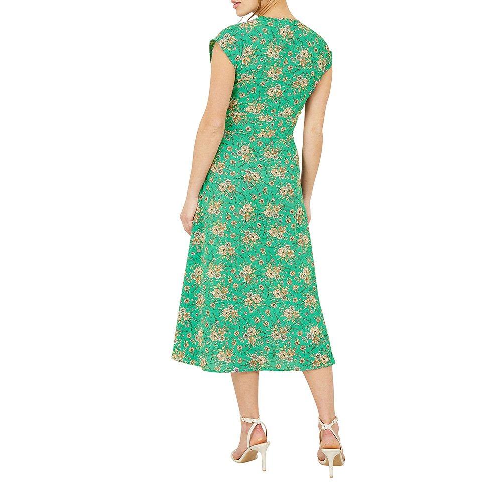 Green - Yumi - Women's Blue Floral Waist Tie Wrap Dress - 4